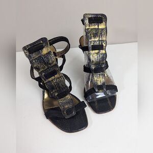 unique vintage shoes, Io & To italian leather heels, Crocodile print gladiator